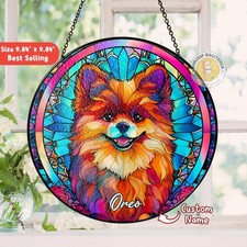 Custom Pet Portrait Stained Glass Suncatcher, Dog Cat Memorial Gift