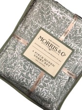 New The Original Morris  Co. 4 Pc Queen Sheet Set Sage Green Leaves Lux Cotton