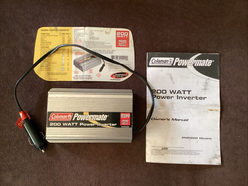 Coleman Power mate 200 Watt Power Inverter Model PMP200 Tested & Working V.G.+++