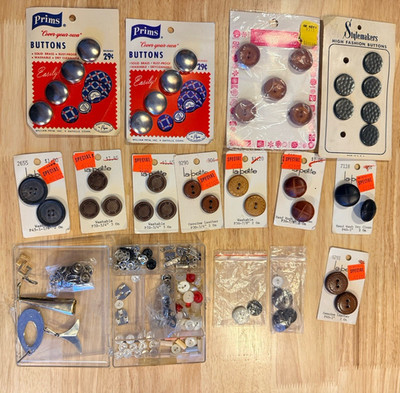Vintage Prym Button Lot New Old Stock Zippers Snaps Assorted Kit