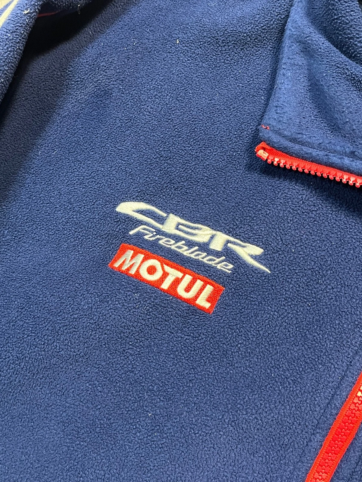 Vtg Honda Motul CBR Fireblade Navy Fleece Jacket Size L Embroidered Logo - product detail image 7