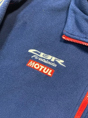Vtg Honda Motul CBR Fireblade Navy Fleece Jacket Size L Embroidered Logo image 7