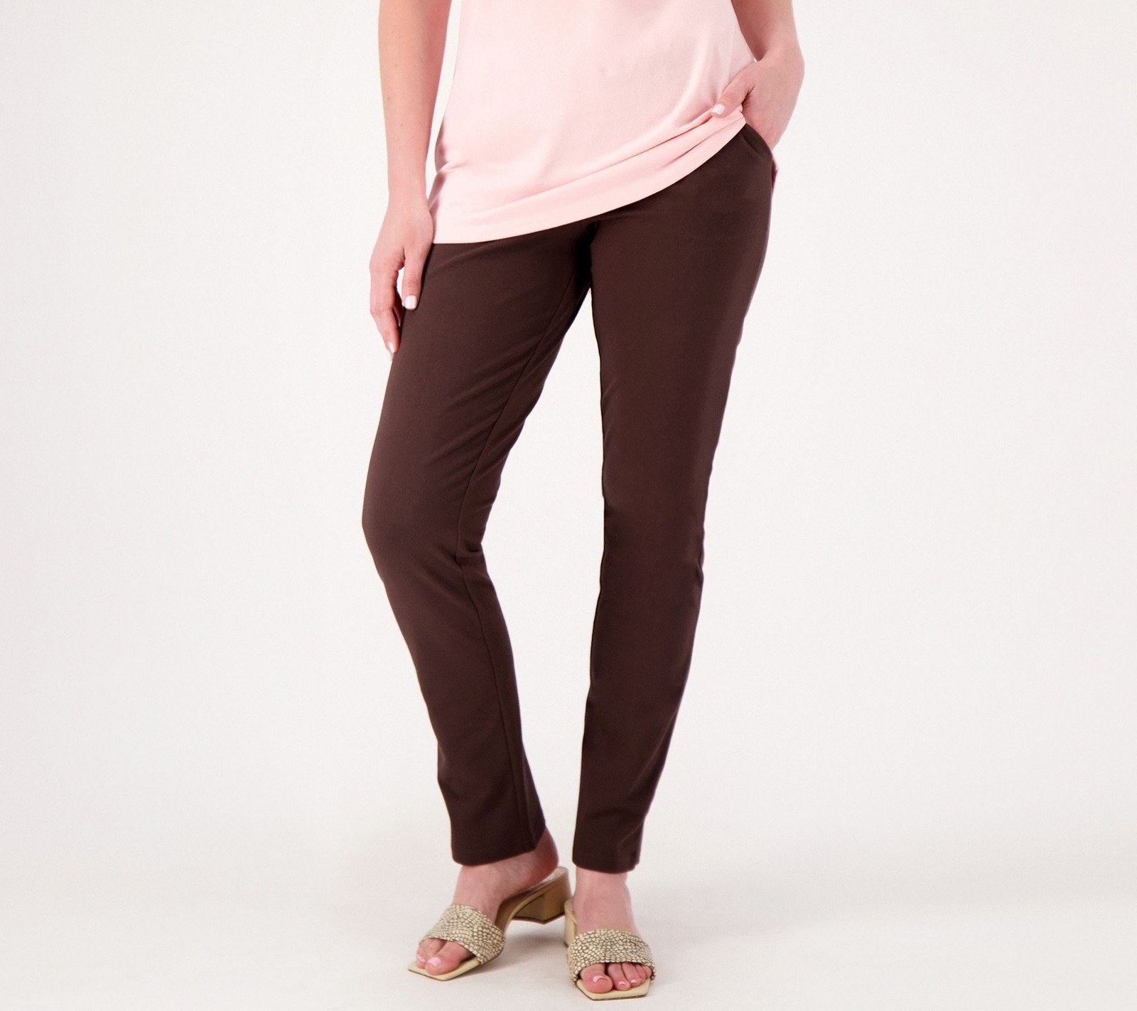 Denim & Co. Women's Petite Pants 2XP Active Duo Slim Straight Brown A460405