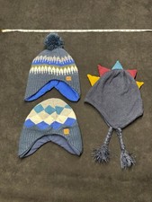Wonder Nation  365 Kids Boys Winter Hats Lot of 3 Blue Gray Fleece Lined