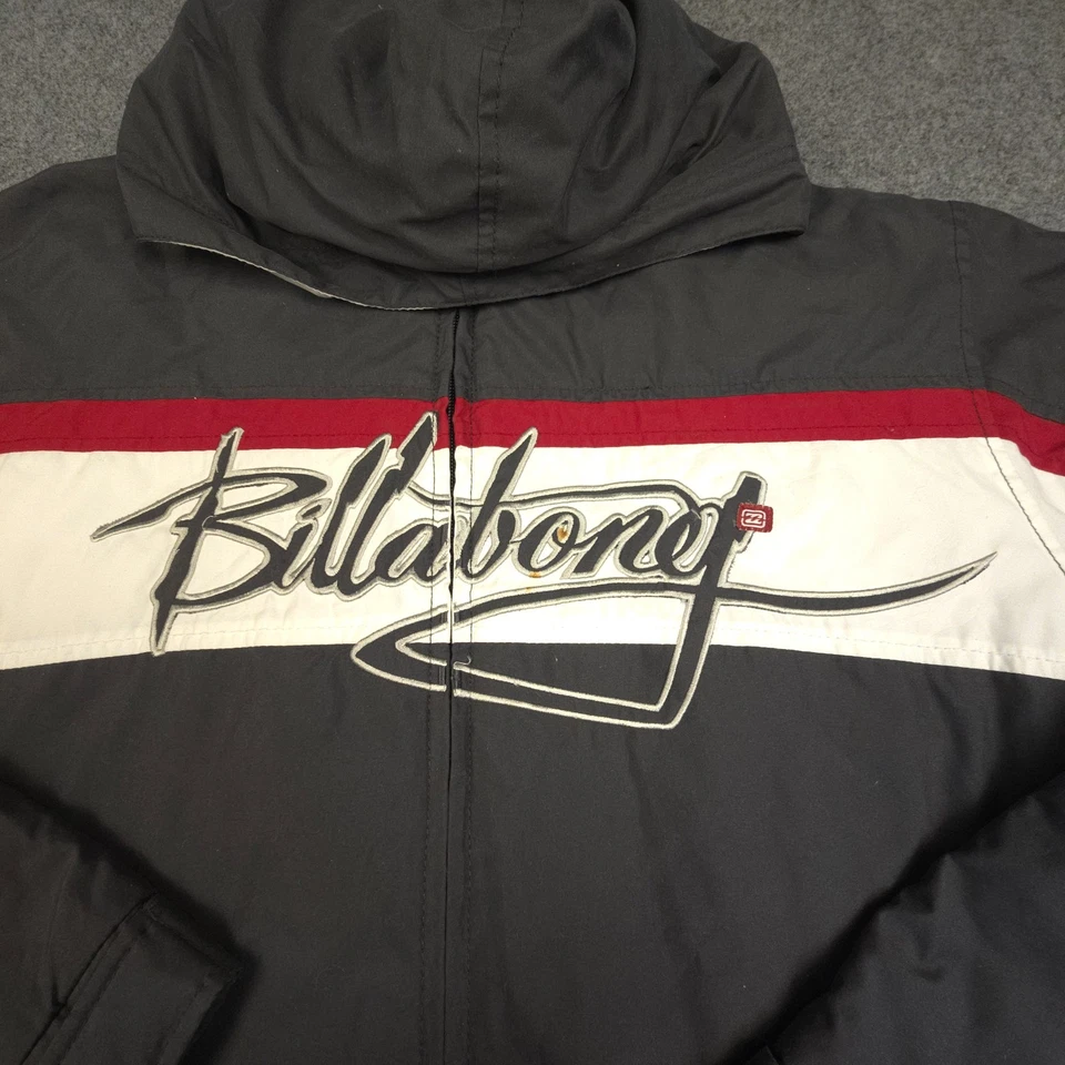 Chaqueta Billabong vintage para hombre MEDIANA negra con capucha manga larga logotipo de escritura talla M Foto 3 de 4