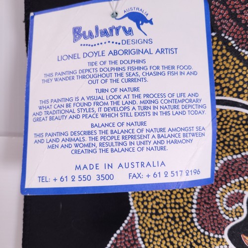 Australia Aboriginal Raised Dot Line Art Painting Dolphins Fabric Panel 20"x16" - Picture 4 of 10