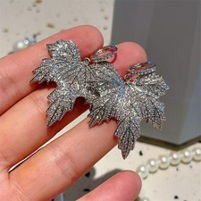 Womens Radiant Maple Leaf Zircon Huggie Earri...