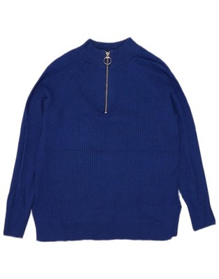 Marks & Spencer Damen Pullover Pulli mit Reißverschluss am Ausschnitt UK 10 Small Blau Viskose PF07