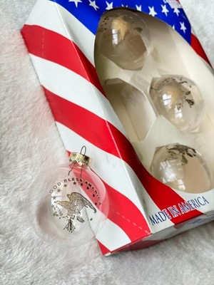 RAUCH glass Made in American clear/gold eagle Christmas ornament set USA