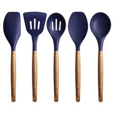 Miusco Non-Stick Silicone Cooking Utensils with Natural Wooden Handles