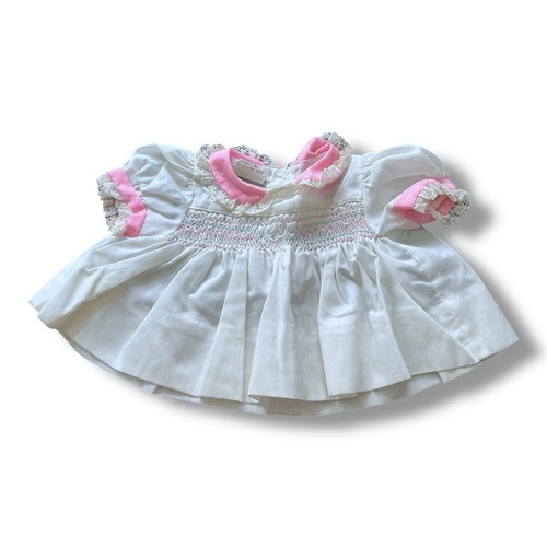 Polly Flinders Vintage Baby Dress Pink/White Lace Trim & Smocking Newborn Dots - Picture 3 of 5