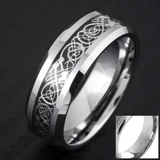 Personalized Engraved 8mm Tungsten Carbide Celtic Dragon Men's Ring Wedding Band