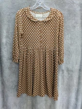 Zara Tshirt Dress Women's Medium Brown Polka Dot Peter Pan Collar Babydoll READ