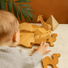 Wooden Baby Toys Set Animals Neutral Nursery Toy Baby Shower Gift Handmade