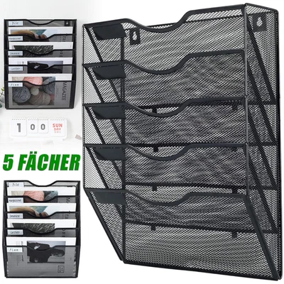 Metall Zeitschriftenhalter Wand Organizer 5 Fächer Dokumentenablage Schwarz Büro - Bild 1 von 4
