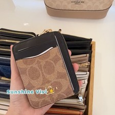 NWT Coach CW883 Zip Card Case In Signature Canvas In Gold/Tan/Black