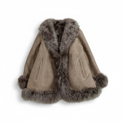Vintage Shearling Mouton Coat Spanish Lamb Genuine Leather Beige Size M Japan