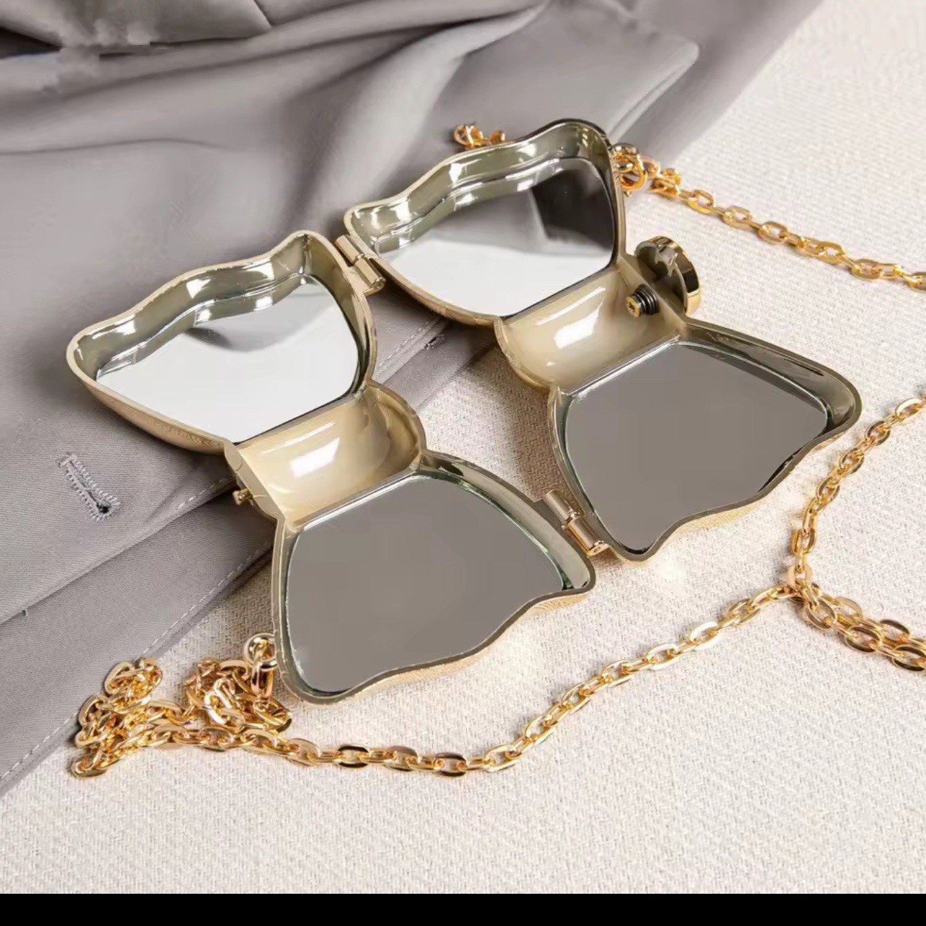 Golden Acrylic Evening Bag Luxury Round Shiny Shoulder Clutch