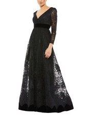 Mac Duggal Lace Long Sleeve V-Neck Wrap Over Gown Women's