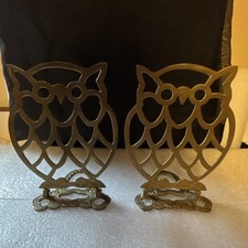 Baldwin Brass Owl Bookends Gold Antique Finish 1970s Wildlife Original 7" Tall