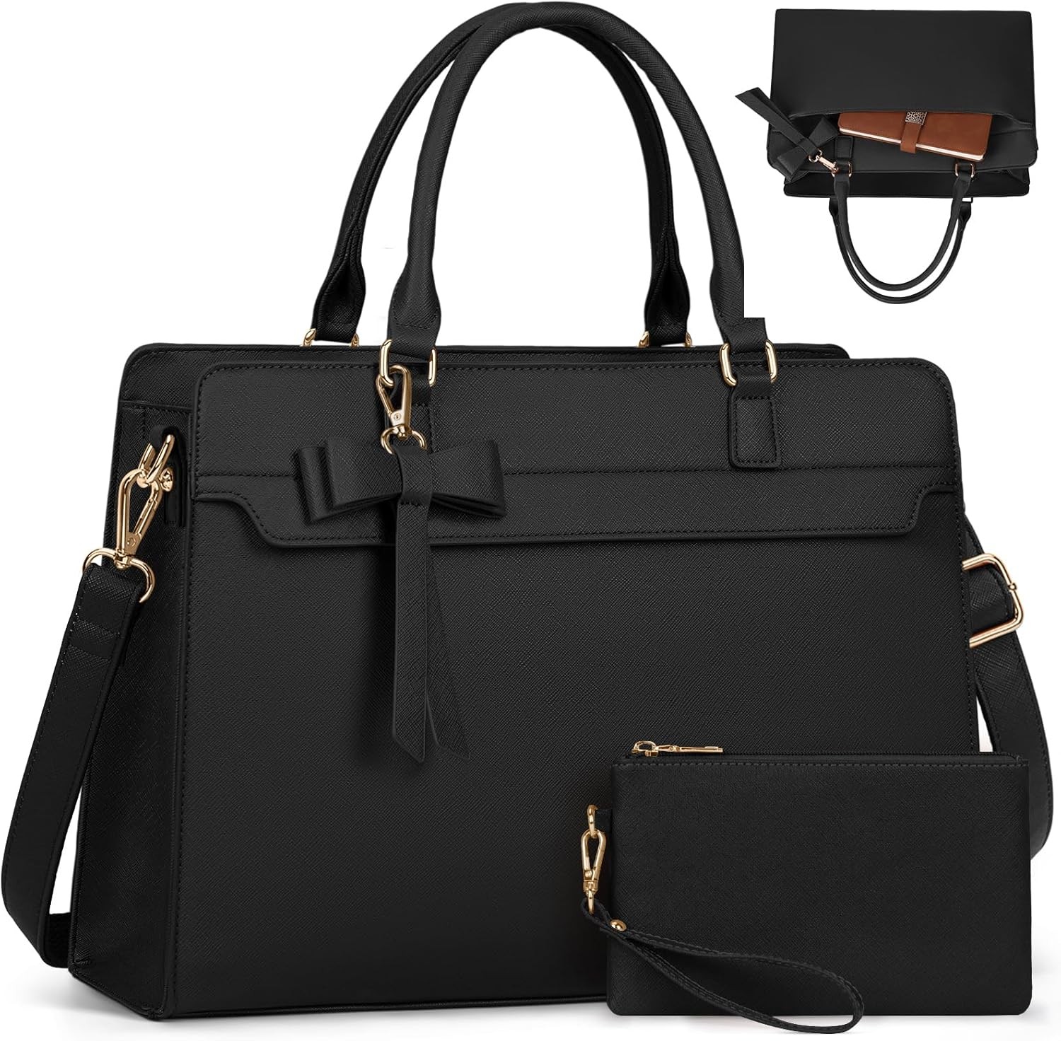 RAINSMORE Laptop Bags for Women 15.6 Inch Large Laptop Tote Bag PU Leather Ladi