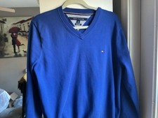 Tommy Hilfiger Men's Blue Pima Cotton V-Neck Pullover Sweater Size Large