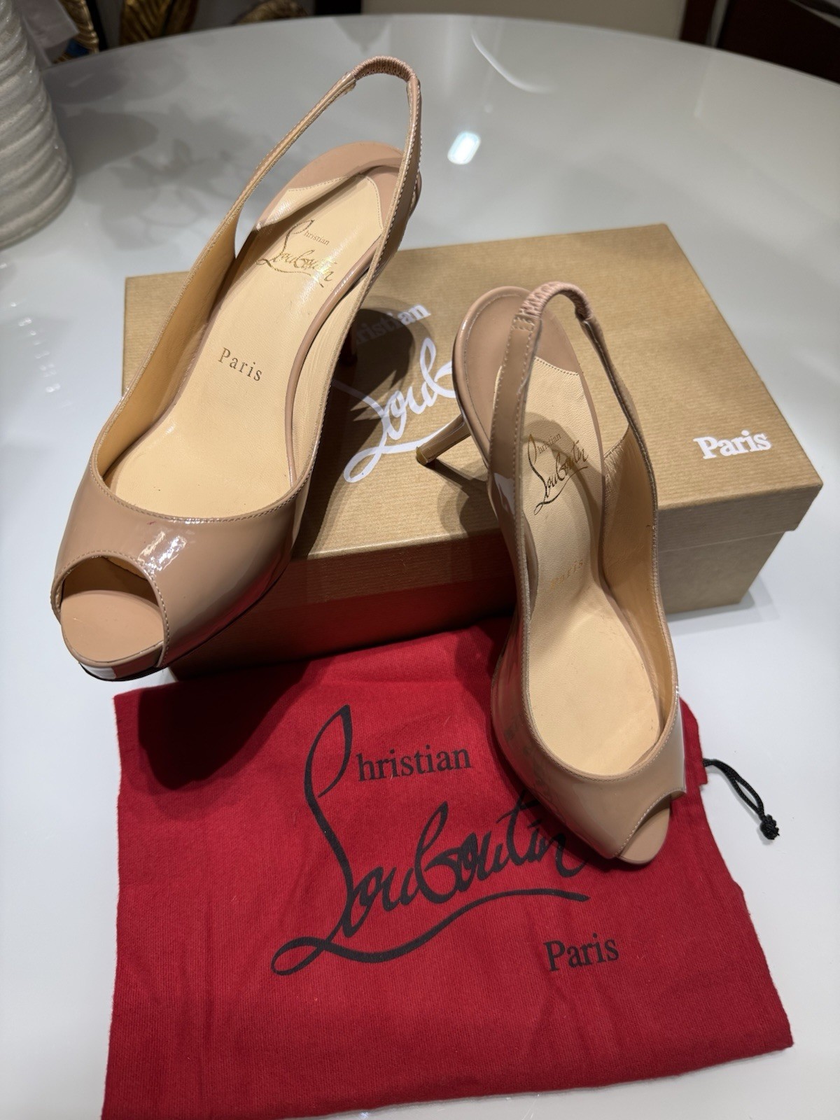 Cristian Louboutin 6.5 37.5 Patent Leather Platform Open Toe Stiletto Heels image 2