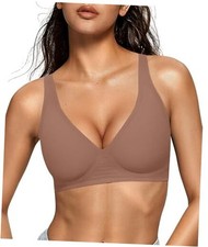 Womens Deep V Bras Wireless Comfortable Bra Supportive No Medium Coffee