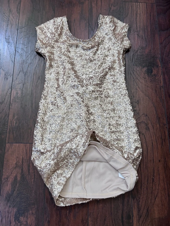 Vestido de fiesta de cóctel con lentejuelas doradas entre bastidores talla M hecho en Australia forrado Foto 2 de 4