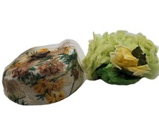 Vintage 1950's Union Made 2 Hats Organza Yellow Rose Daisies with Netting USA
