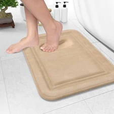 24x16 Beige Memory Foam Bath Mat, Non Slip, Washable, Quick Dry, Absorbent Rug