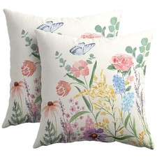 Spring Pillow Covers 18x18 Set of 2 Floral Throw Pillow Covers Rustic Flower ...