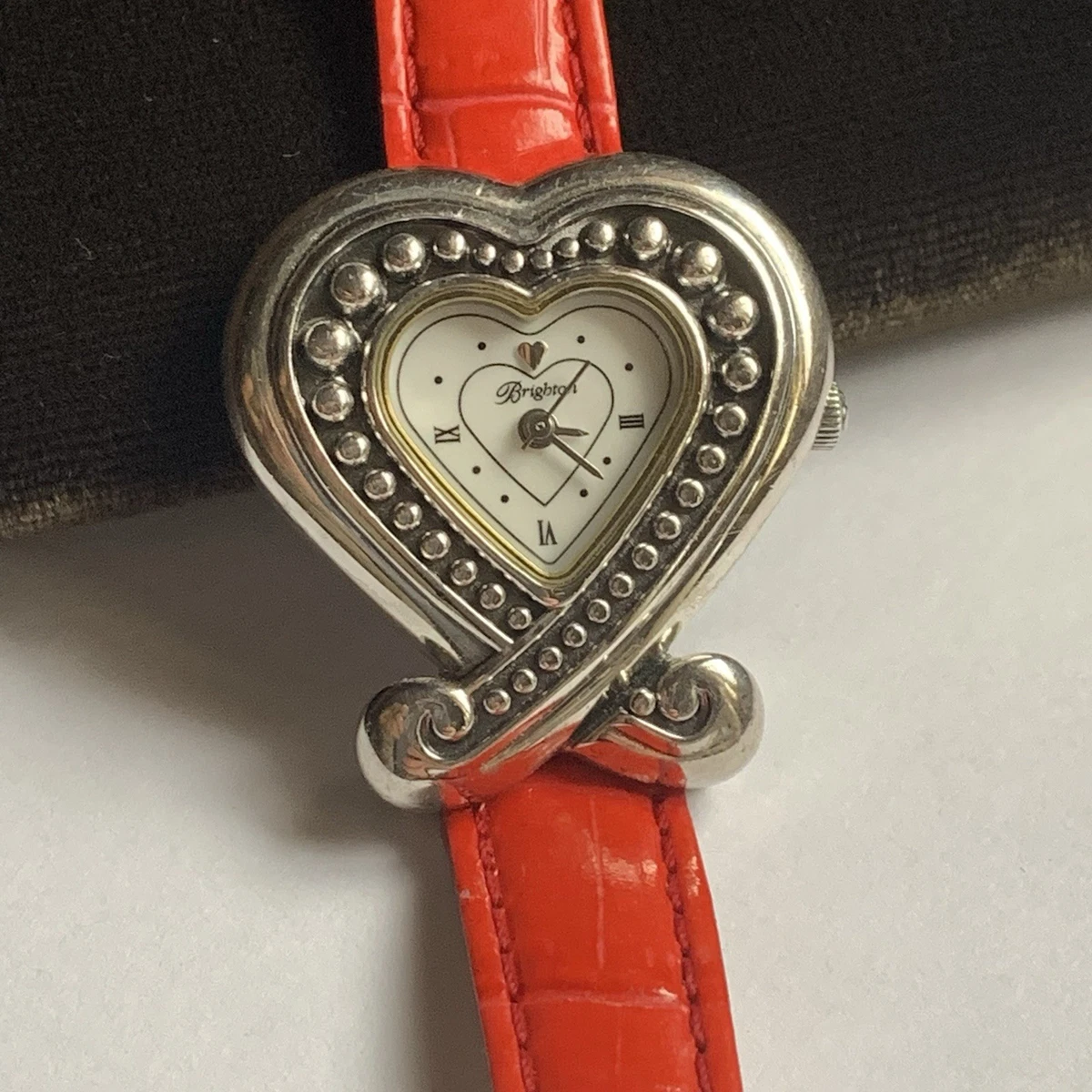 Brighton Womens Bismarck Watch Red Leather Silver Scroll Link 6.75” New Battery Brighton Waterford Reversible Leather Watch: Red & Black  main image 3