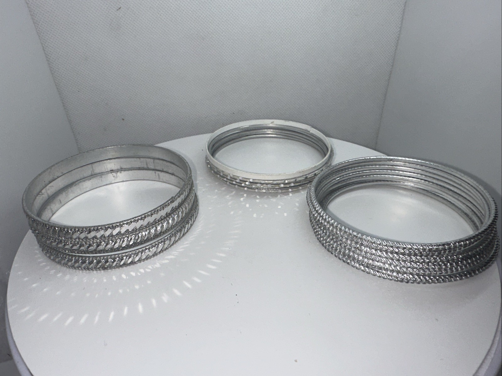 73/4" Stackable silver tone and etching bangle br… - image 1