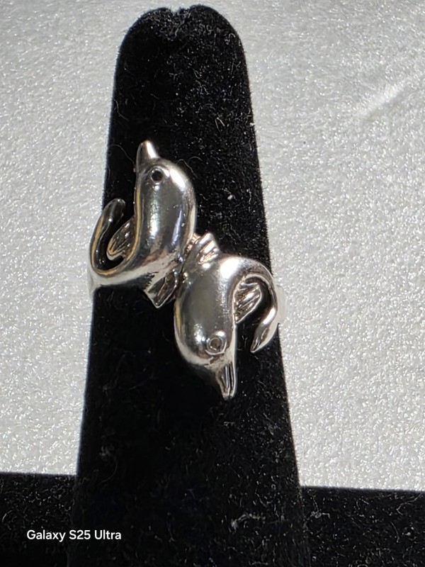 925 Sterling Silver Double Dolphin Ring  Sz 6 4.47 Grams