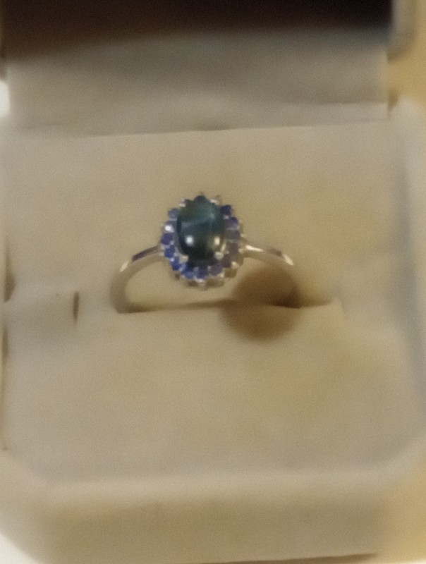 EARTHMINED STAR BLUE SAPPHIRE GEM TESTED 925 S 14K GOLD PLATED RING SIZE 7.5 ACC