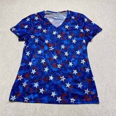 Reel Legends Performance Reel Tec Shirt Womens Large Blue Star Patriotic Fishing
