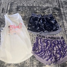 Girls Under Armour Print Shorts And Tank Size YM Lot Of 3 UA