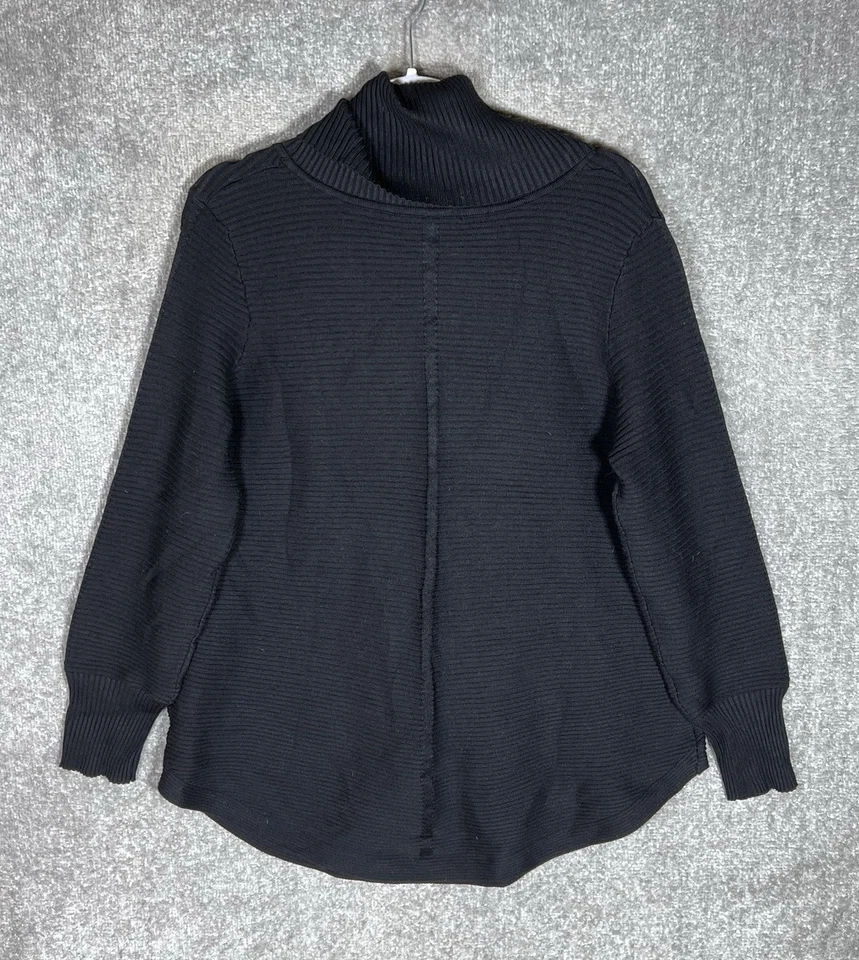 Top túnica tejido acanalado cuello capucha Cyrus para mujer talla grande negro manga larga abullonada Foto 2 de 4