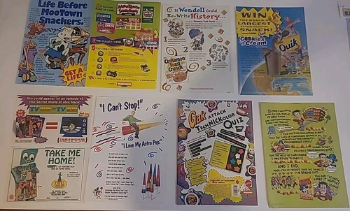 Lot Of 8 Vintage Nickelodeon Print Ads 1996 Promo Wall Art Gumby Alex Mack Gak 