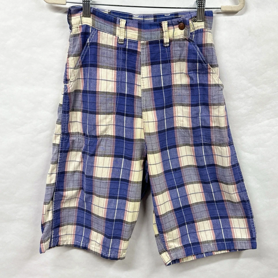 Vintage Side Metal Zip Sanforized Madras Plaid Shorts Happy Jill 26 In Waist Pur - Image 2 of 4