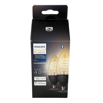 TWO! Philips Hue 40W White Ambiance Filament LED Smart Candle-Shaped Light Bulbs