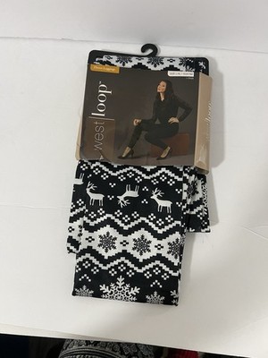 West Loop Women s Fleece Holiday Print Leggings Size L/XL Black White NWT