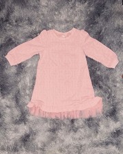 Girls Pink Long Sleeve A-Line Knee Length Dress with Tulle Ruffle Hem