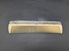 Vintage Silver Plated Fashioned celluloid Hair Comb 7.5  L x1.75"W Ivory White