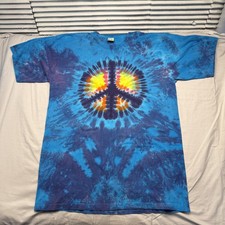 Vintage Sundog Shirt Mens 2XL Blue Tie Dye Peace Sign Graphic Made in USA
