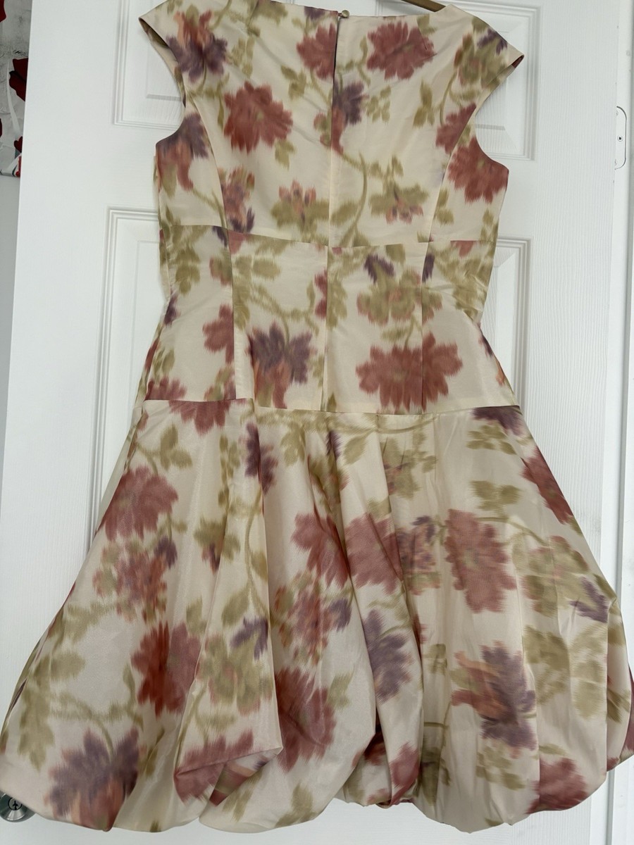 Teri Jon Floral Satin Fit & Flare Dress Sleeveless Knee Length Boat Neck Size 10 Teri Jon Floral Satin Fit & Flare Dress Sleeveless Knee Length Boat Neck Size 10