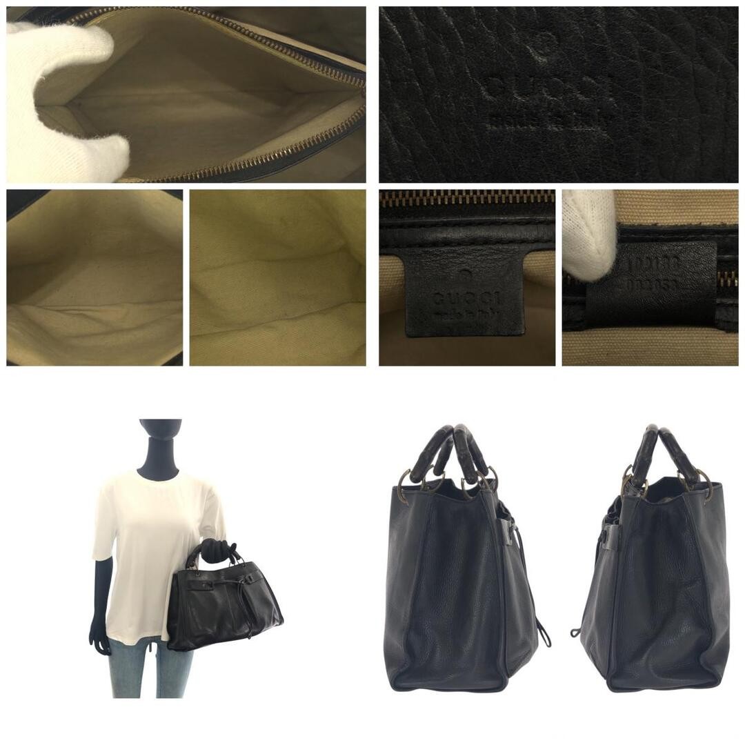 GUCCI Bamboo Tote Bag Black Leather Gold Hardware Used thumbnail 3