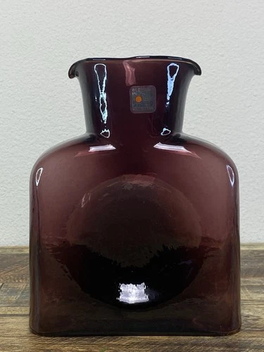 Vintage Blenko Glass Amethyst Double Spout Water Carafe Pitcher With Label