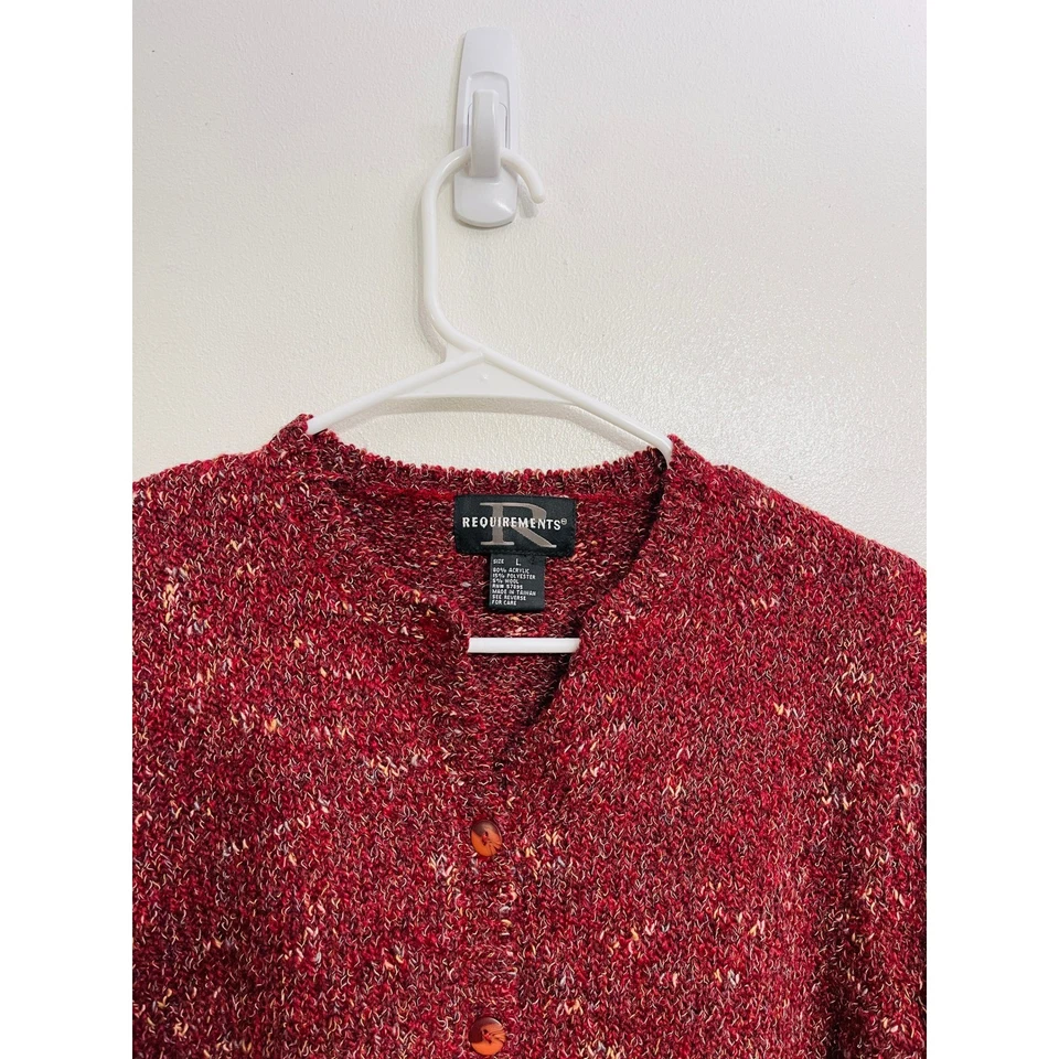 Cárdigan tejido jaspeado rojo vintage años 90 botón delantero mezcla lana Boucle textura L Foto 3 de 4
